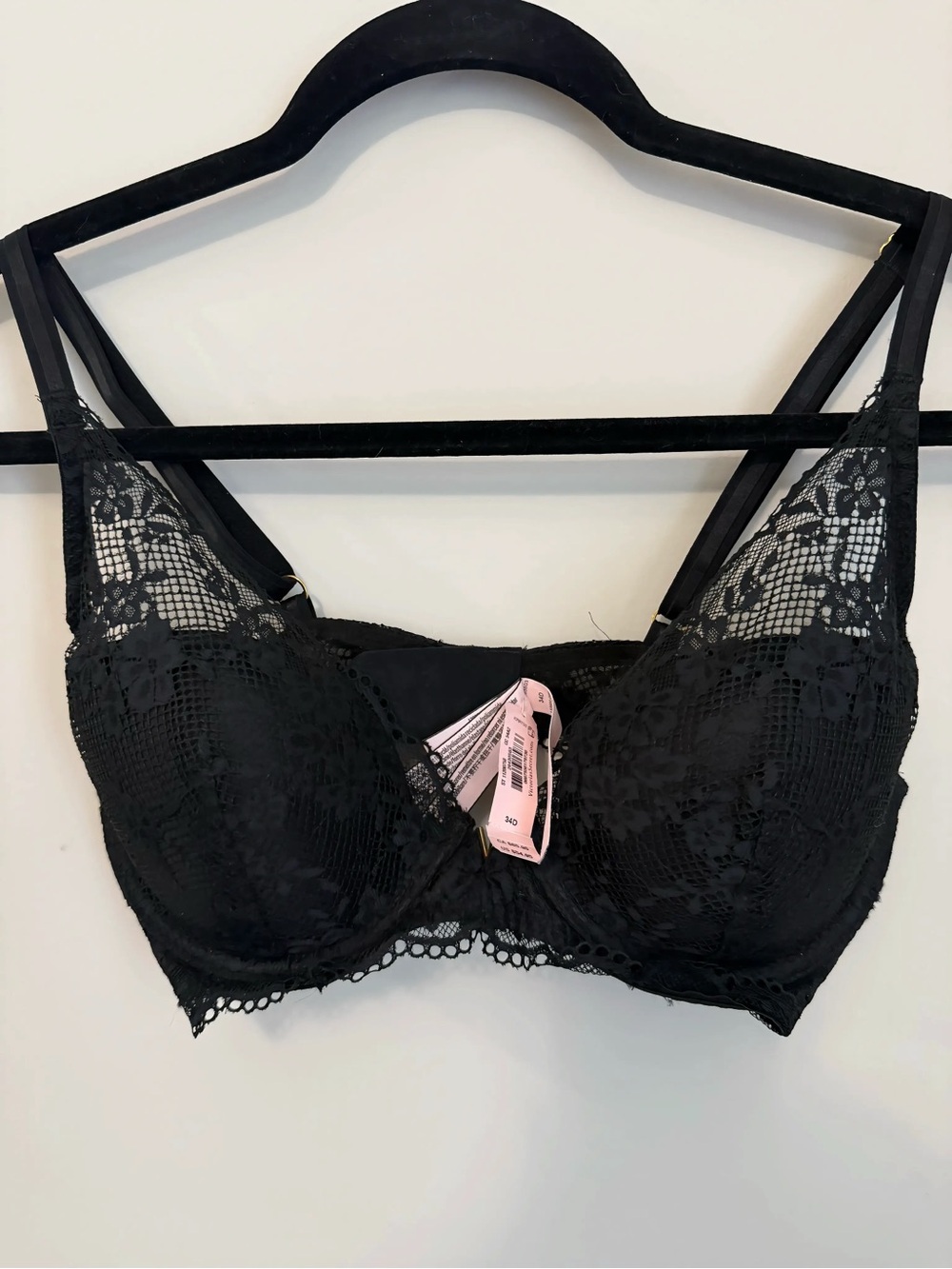 Victoria's Secret Black Lace Bra with Gold V Accent